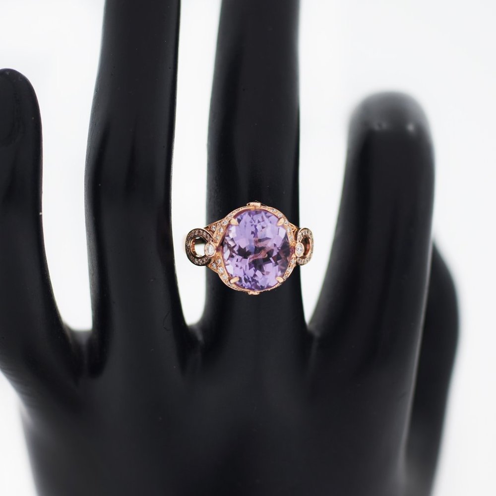 EFFY 14K Gold Rose Natural Amethyst and 1/4 ct tw Diamonds Ring